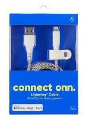 onn Lightning to USB Cable 6ft – Braided, MFi Certified Fast Charging Cord